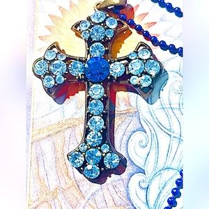 Crystal Blue persuasion cross necklace fits overhead blue Cross